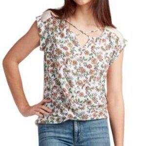 BCX Juniors Mixed Media Cross-Neck Blouse Top. Pat Floral XS